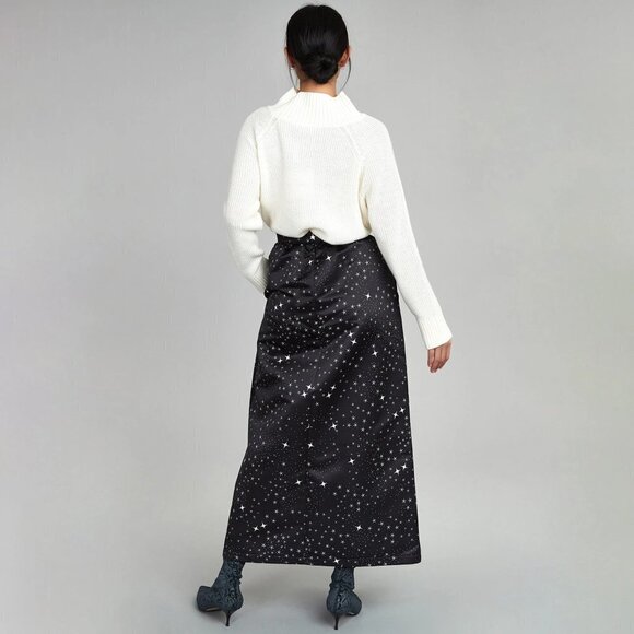 NWT Maska Mode Imperial black & white star print voluminous maxi skirt, M - Picture 3 of 11